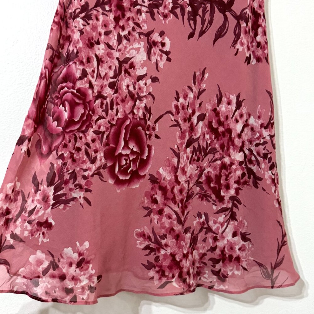 Vtg Y2K Ann Taylor Pink Floral Silk Babydoll Dress Cowl Neck Feminine Coquette - Picture 4 of 16